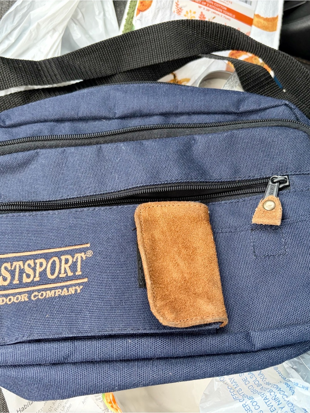 Eastsport Navy Canvas Waist Bag with Brown Suede Accent